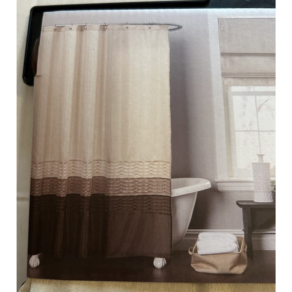 NWT Lush Décor Mia Shower Curtain Wheat Chocolate Taupe Satin Color Block Smooth